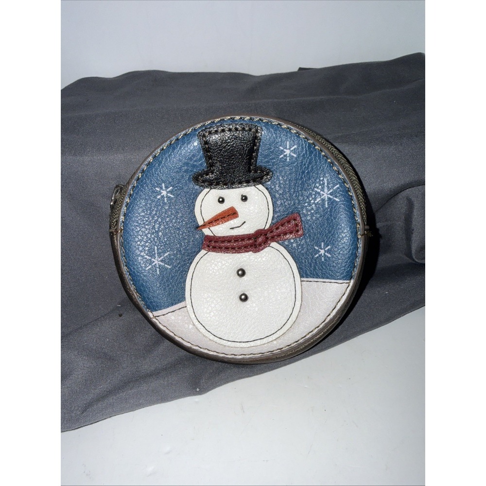 Relic "Snowman" Change Coin Purse Keychain 4" Round Zipper Makeup Bag Cosmetic